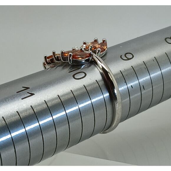 Vintage Ring Size 9.5 Silver Tone White Gold GP Pink Champagne Amber CZ Spray - Picture 5 of 10